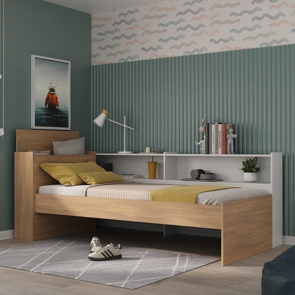 Cama De Solteiro Para Colchão 188 X 78cm Com Baú Embutido e Prateleira Multimóveis Mp4257 Rustic Branco - 6