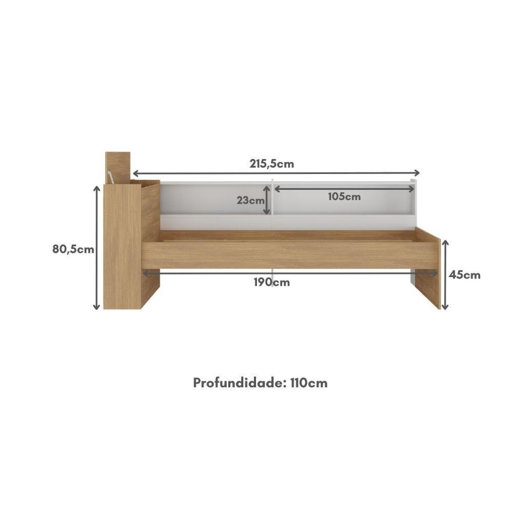 Cama De Solteiro Para Colchão 188 X 78cm Com Baú Embutido e Prateleira Multimóveis Mp4257 Rustic Branco - 7