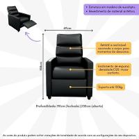Poltrona Retrátil e Reclinável 69cm Com Material Sintético Multimóveis Cr45267 Preto - 5