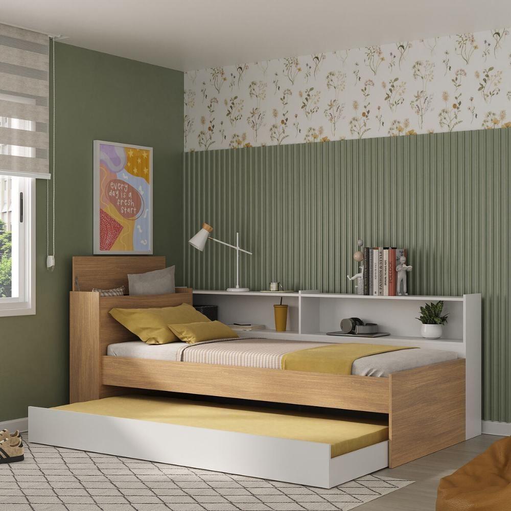 Bicama De Solteiro Para Colchão 188 X 78cm Com Baú Embutido e Prateleira Multimóveis Mp4256 Rustic Branco - 5