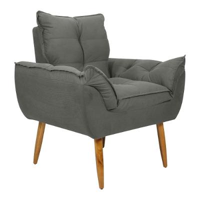 Poltrona Decorativa 88cm Pés Retrô CR45269 Suede Cinza Matrix