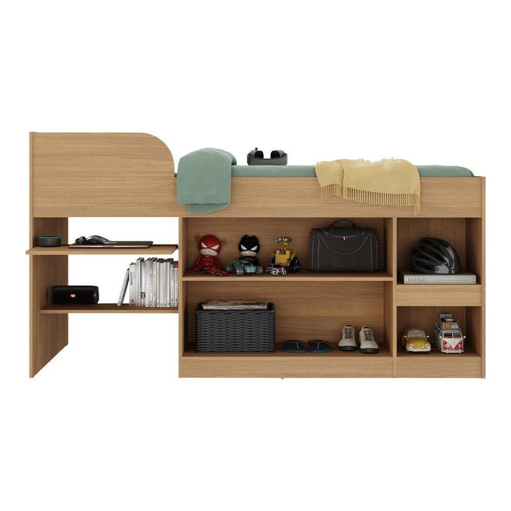 Cama Solteiro Multifuncional Com Colchão Incluso 2 Portas e Escrivaninha Multimóveis Mp4235 Rustic Branco - 4