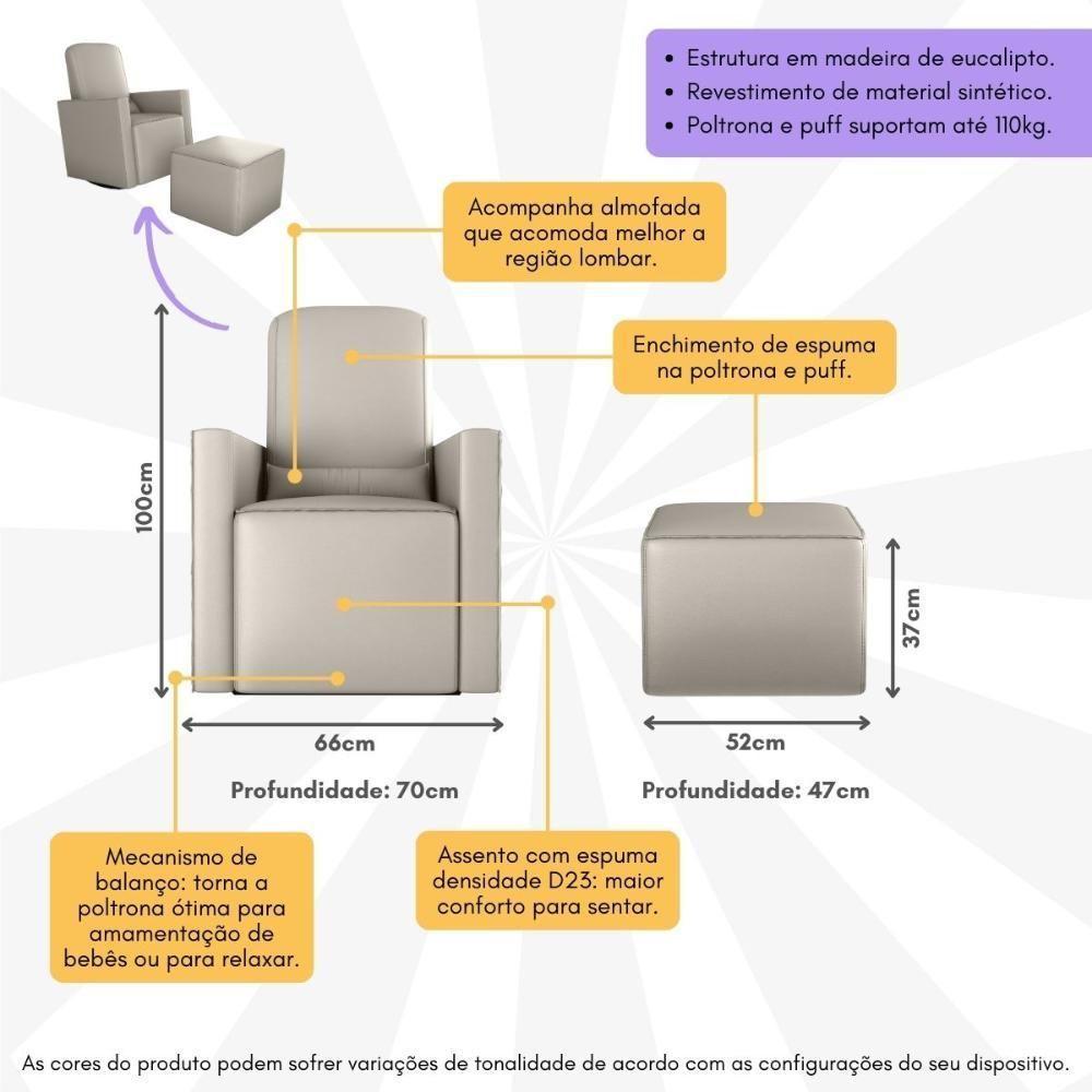 Poltrona De Balanço 66cm Com Puff Multimóveis Cr45268 Bege Claro - 5