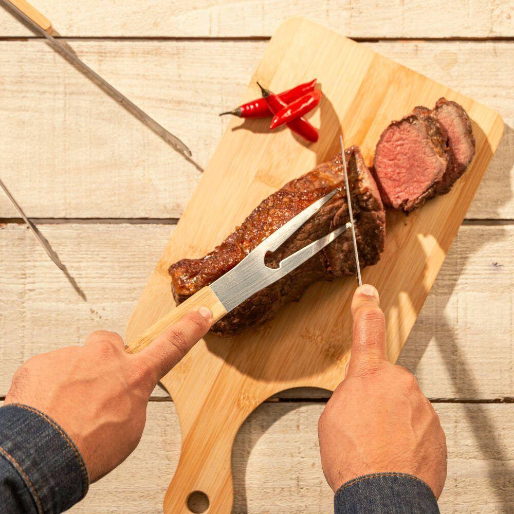 Garfo Para Churrasco Aço Inox E Cabo Bambu 38 Cm Lyor - 6