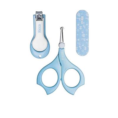 Kit Manicure Tesoura Cortador E Lixa Baby Colors Azul Ricca
