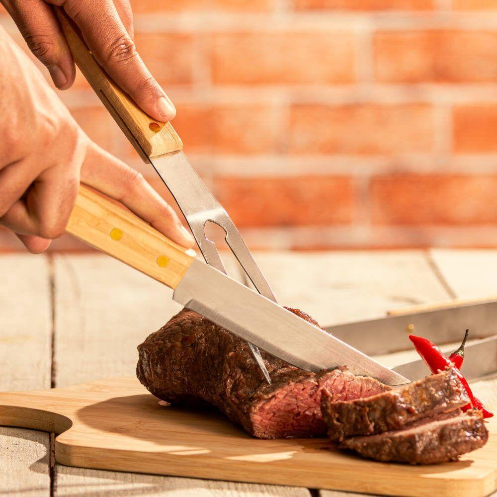 Faca Para Churrasco Aço Inox E Cabo Bambu 37 Cm Lyor - 5
