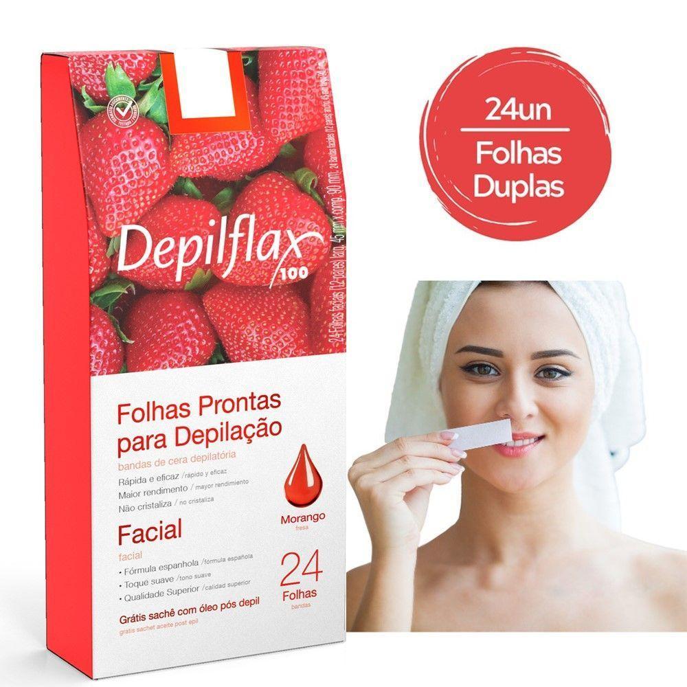 Folhas Prontas Para Depilação Facial Buço Sobrancelha Depilflax Morango 24un - 4
