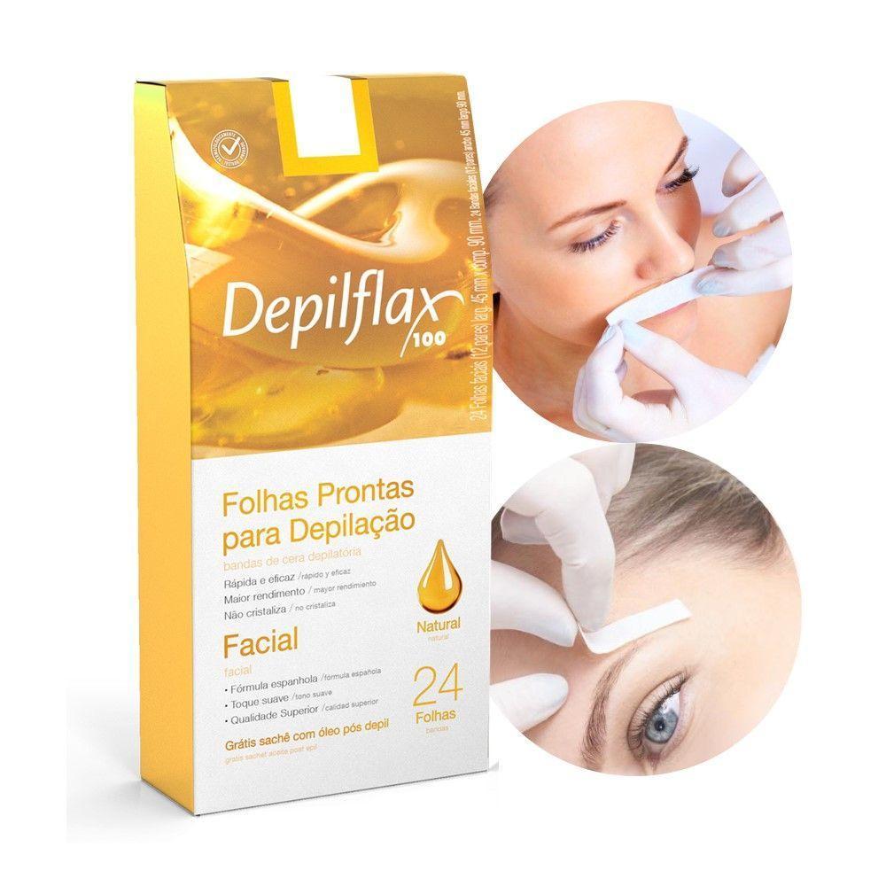 Folhas Prontas Para Depilação Facial Buço Sobrancelha Depilflax Natural 24un - 2