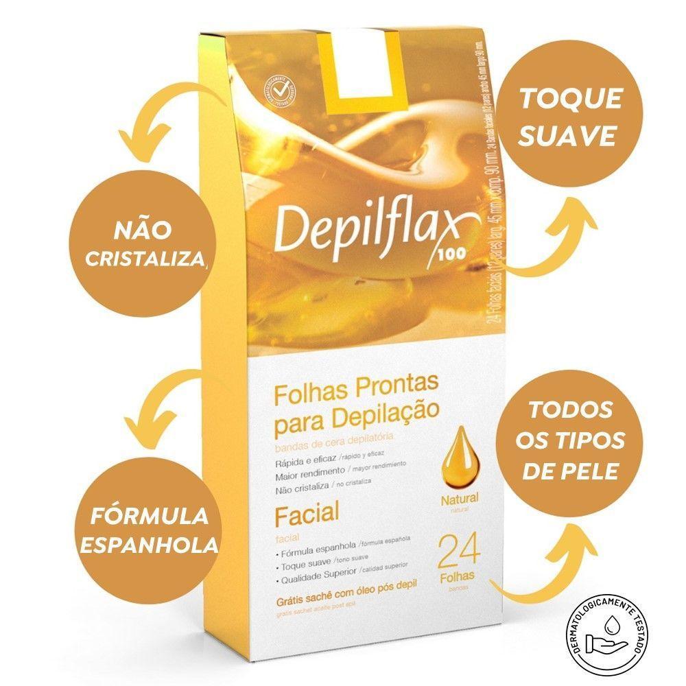 Folhas Prontas Para Depilação Facial Buço Sobrancelha Depilflax Natural 24un - 3