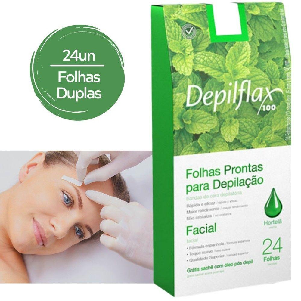 Folhas Prontas Para Depilação Facial Buço Sobrancelha Depilflax Hortelã 24un - 3