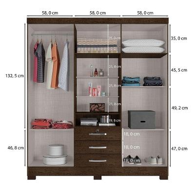 Guarda Roupa Casal Porto 6 Portas com Espelho Malbec