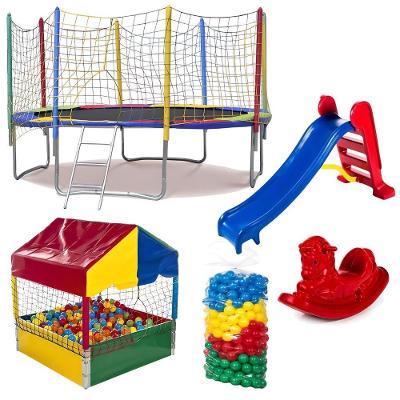 Kit Playground Infantil Pula Pula 3,05M Piscina de Bolinhas 1,00M Aço Galvanizado Proteção UV