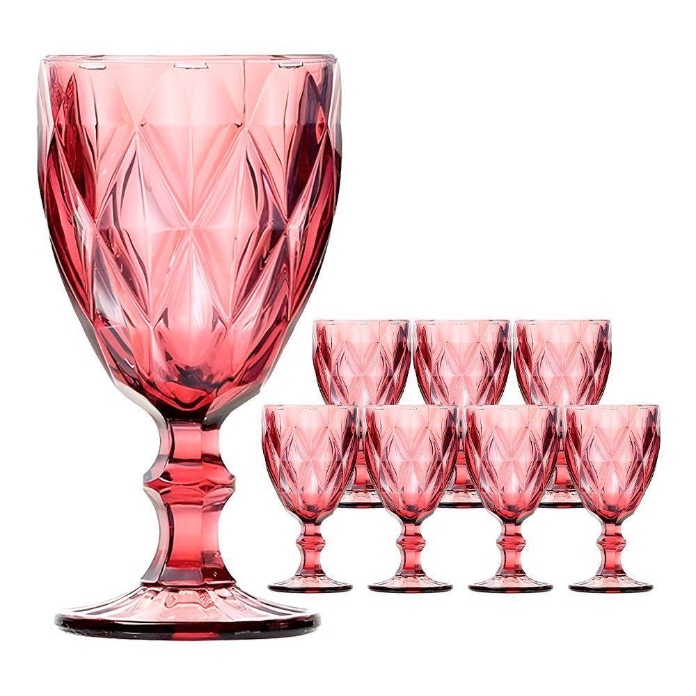 Jogo 8 Taças De Vidro Diamond Diamante Rosa Lilás 300ml água Class Home - 1