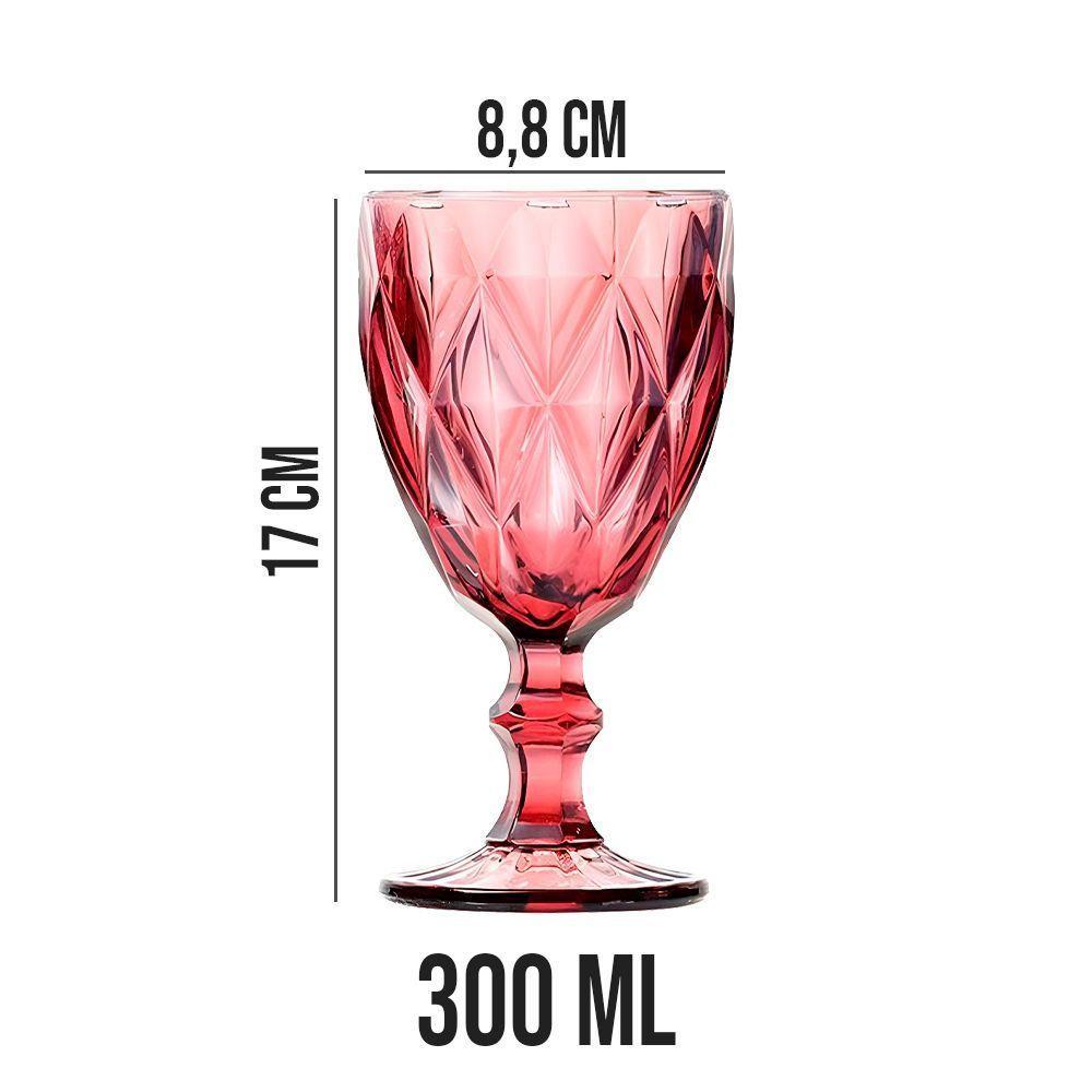 Jogo 8 Taças De Vidro Diamond Diamante Rosa Lilás 300ml água Class Home - 5