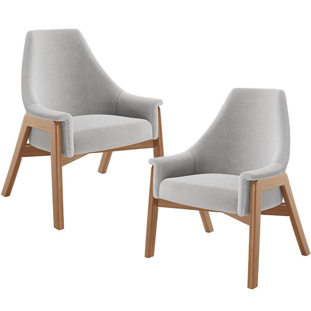Kit 02 Poltronas Decorativa Sakura L02 Bouclê Cinza - 1