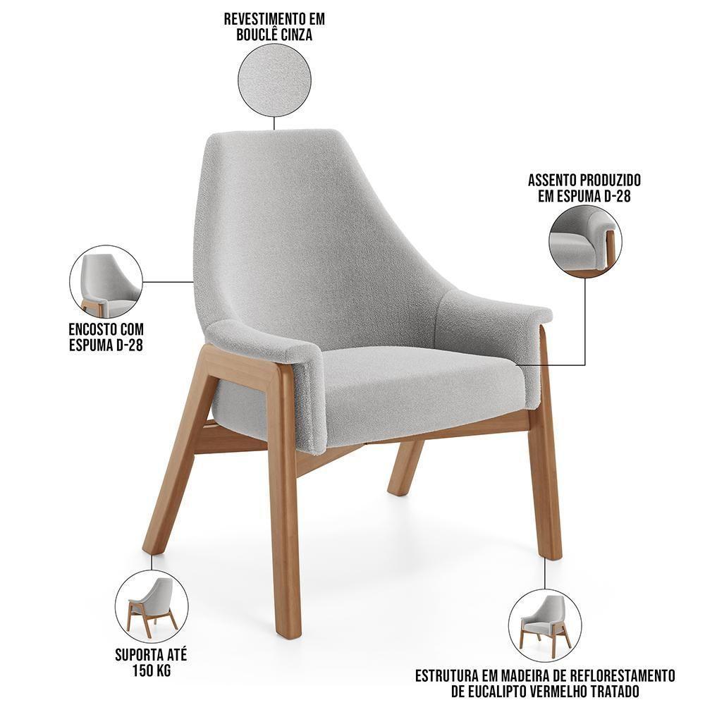 Kit 02 Poltronas Decorativa Sakura L02 Bouclê Cinza - 7