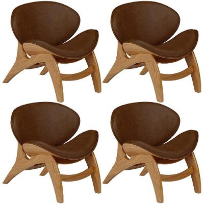 Kit 4 Poltronas Decorativas Orgânicas Kadosh L02 Couríssimo Marrom Lyam Decor