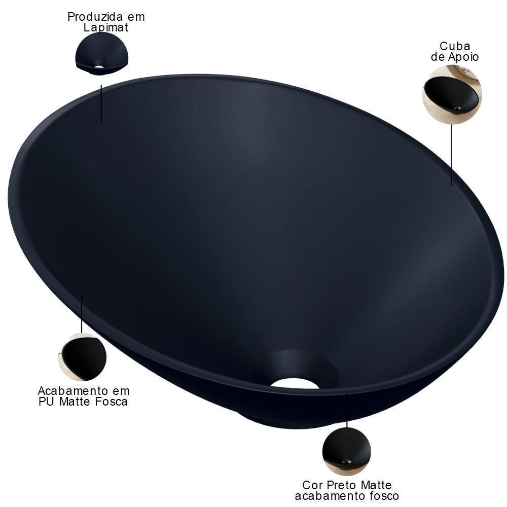 Kit 02 Cubas De Apoio Meia Lua Lavabo C01 Bm38w Preto Matte Fosca - Lyam - 4