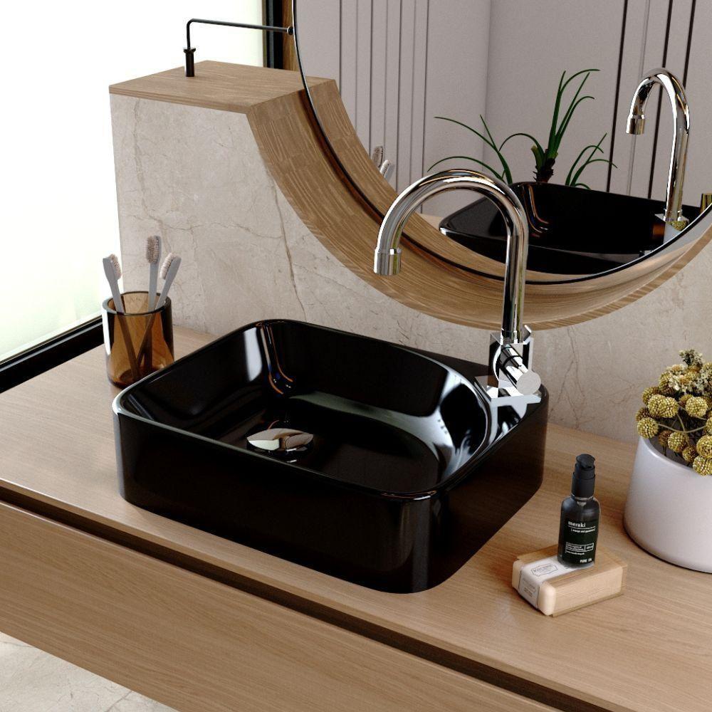 Cuba De Apoio Retangular Lavabo Cross C01 Ro36w Preto - Lyam - 5