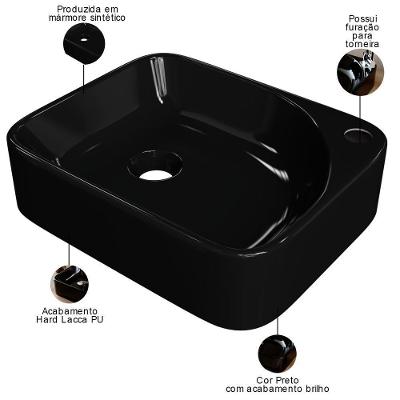 Cuba De Apoio Retangular Lavabo Cross C01 Ro36w Preto - Lyam