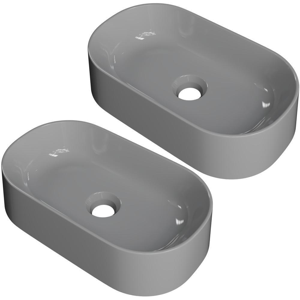 Kit 02 Cubas De Apoio Oval Lavabo Laila C01 O42w Cinza - Lyam - 1