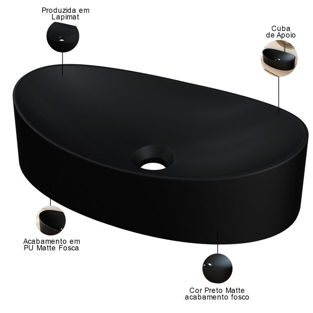 Cuba De Apoio Canoa Lavabo C01 Bc47w Preto Matte Fosca - Lyam - 3