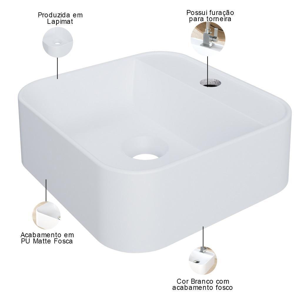 Cuba De Apoio Quadrada Lavabo C01 Qa31w Branco Matte Fosca - Lyam - 3