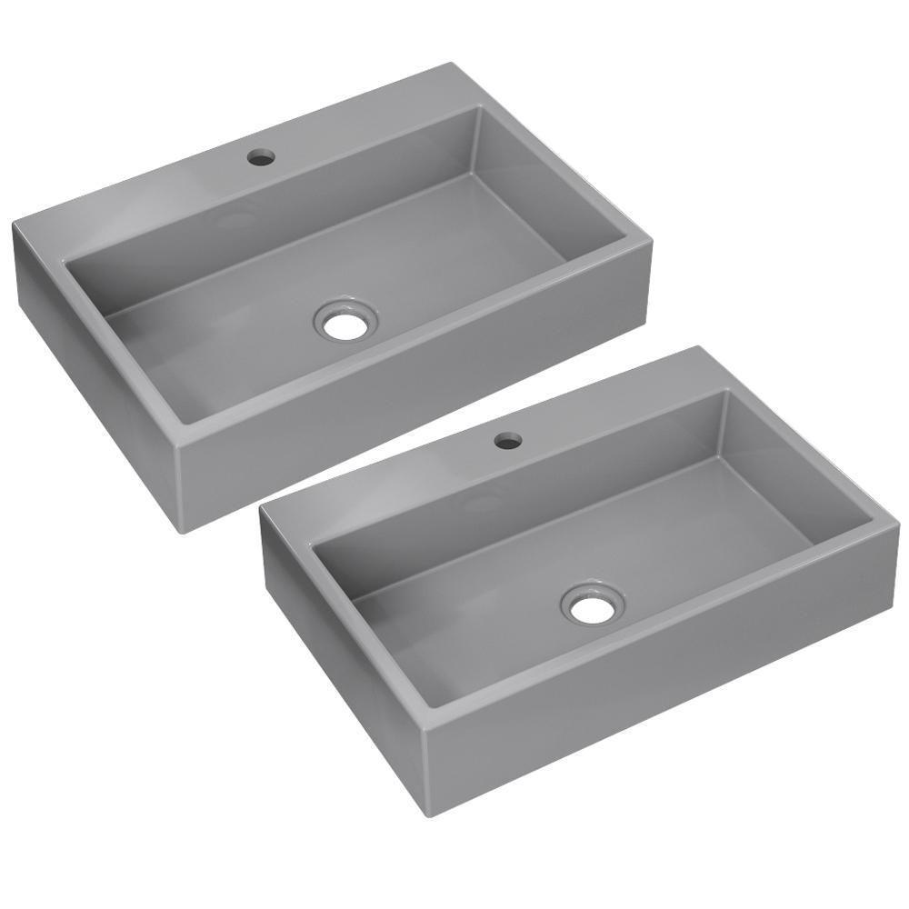 Kit 02 Cubas De Apoio Retangular Lavabo Florenza C01 Rt55w Cinza - Lyam - 1