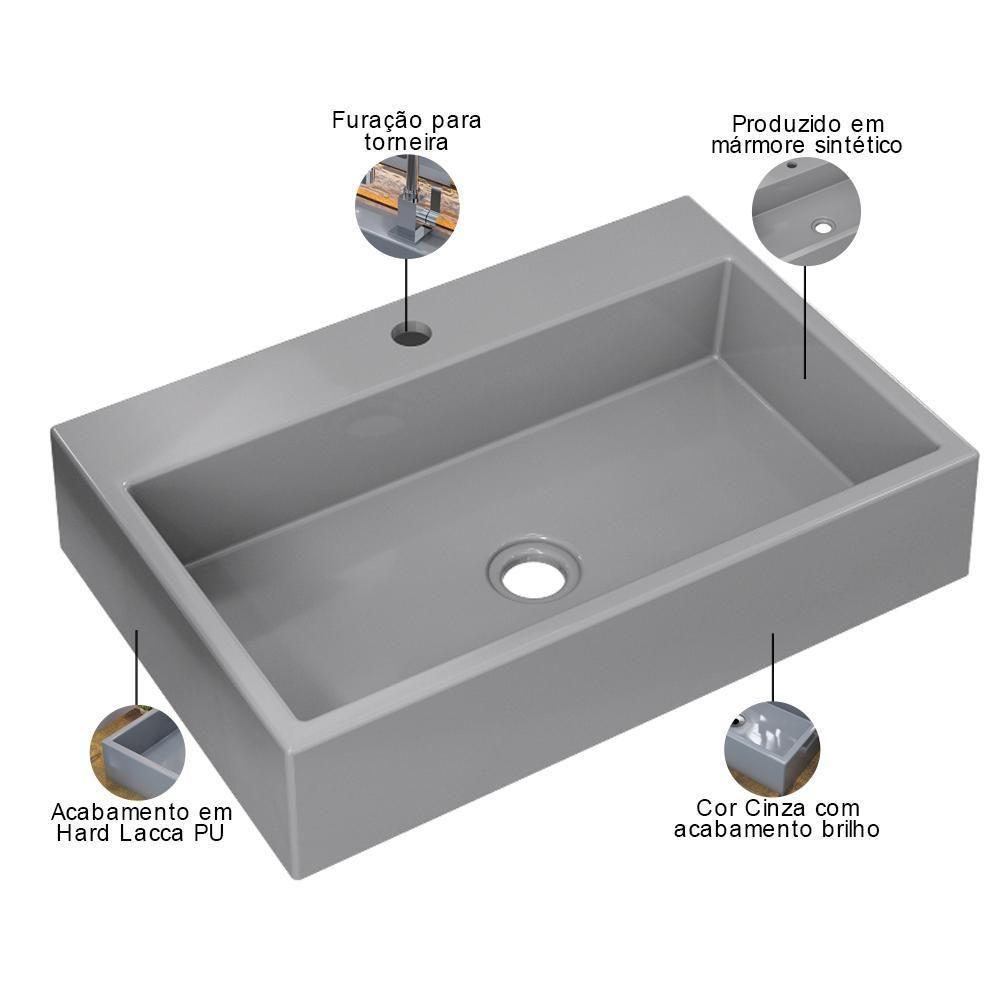 Kit 02 Cubas De Apoio Retangular Lavabo Florenza C01 Rt55w Cinza - Lyam - 4