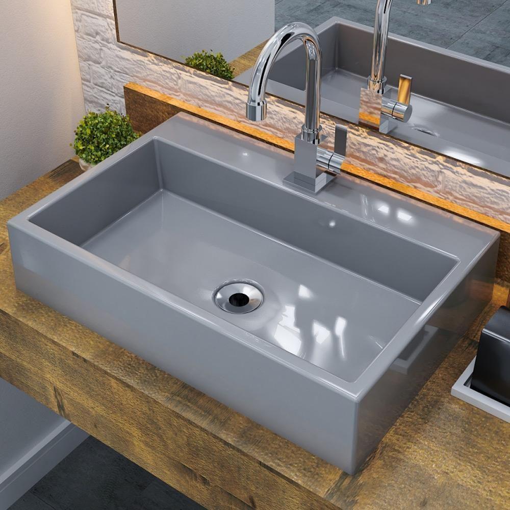 Kit 02 Cubas De Apoio Retangular Lavabo Florenza C01 Rt55w Cinza - Lyam - 6