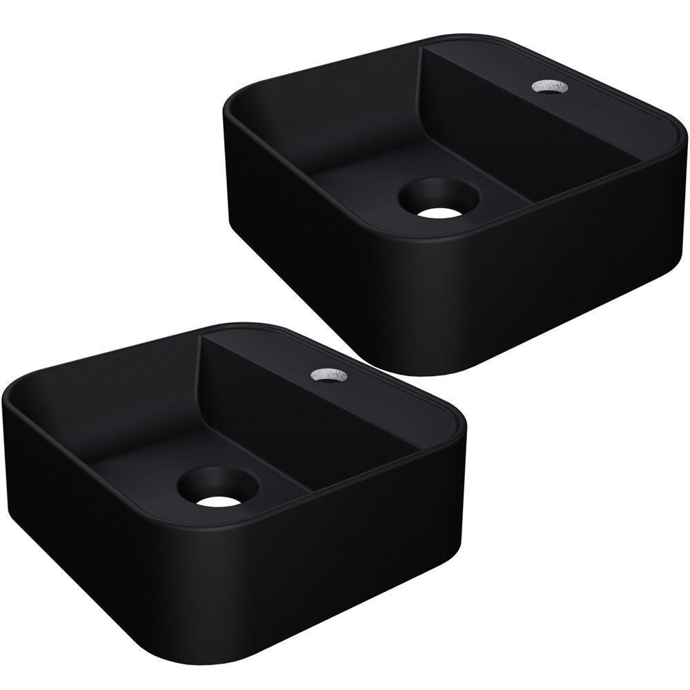 Kit 02 Cubas De Apoio Quadrada Lavabo C01 Qa31w Preto Matte Fosca - Lyam - 1