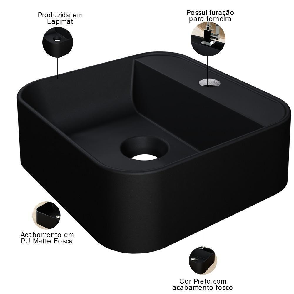 Kit 02 Cubas De Apoio Quadrada Lavabo C01 Qa31w Preto Matte Fosca - Lyam - 4