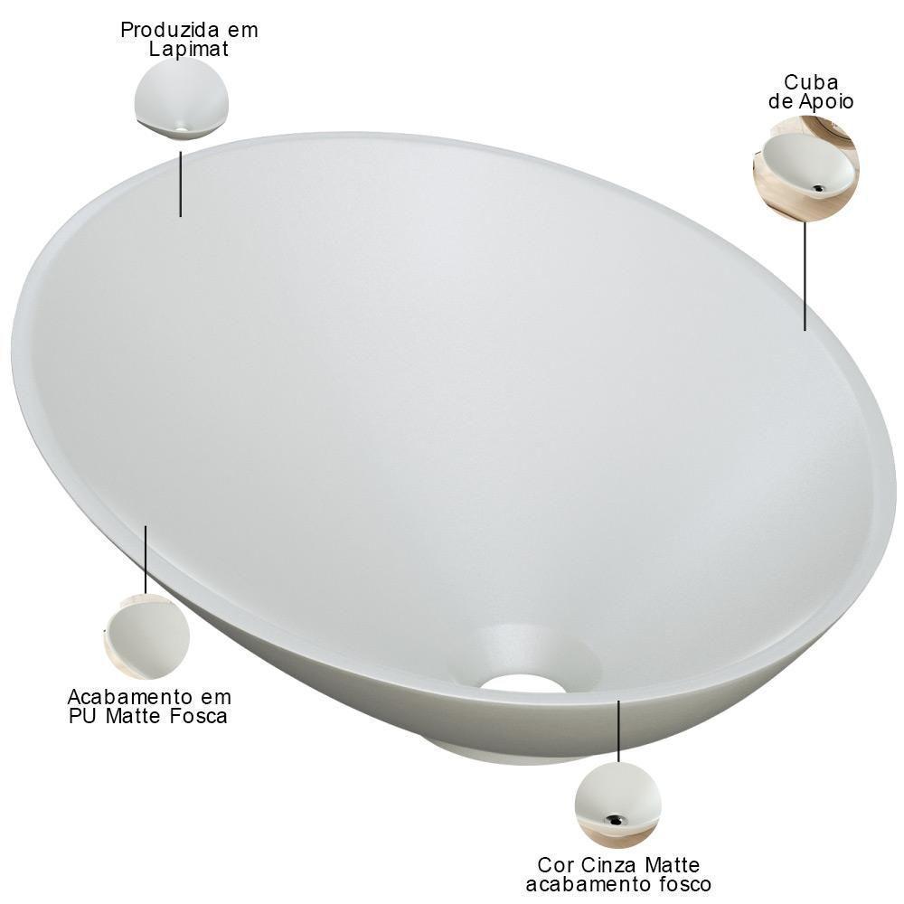 Cuba De Apoio Meia Lua Lavabo C01 Bm38w Cinza Matte Fosca - Lyam - 3