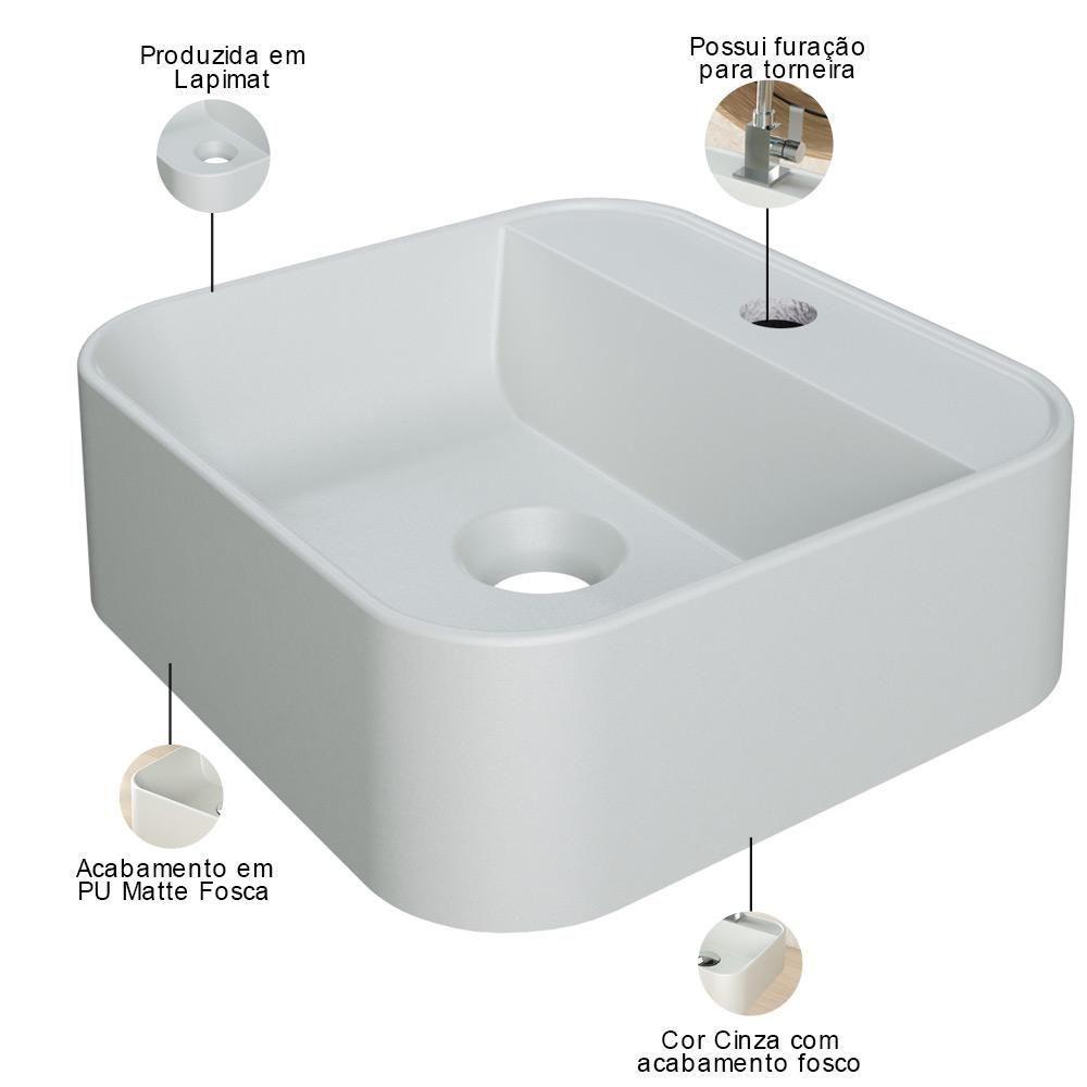Cuba De Apoio Quadrada Lavabo C01 Qa31w Cinza Matte Fosca - Lyam - 3