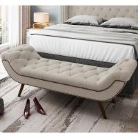 Kit Cabeceira Cama Box Casal 160cm Madrid Com Puff Recamier Santorini Linho Creme - 7