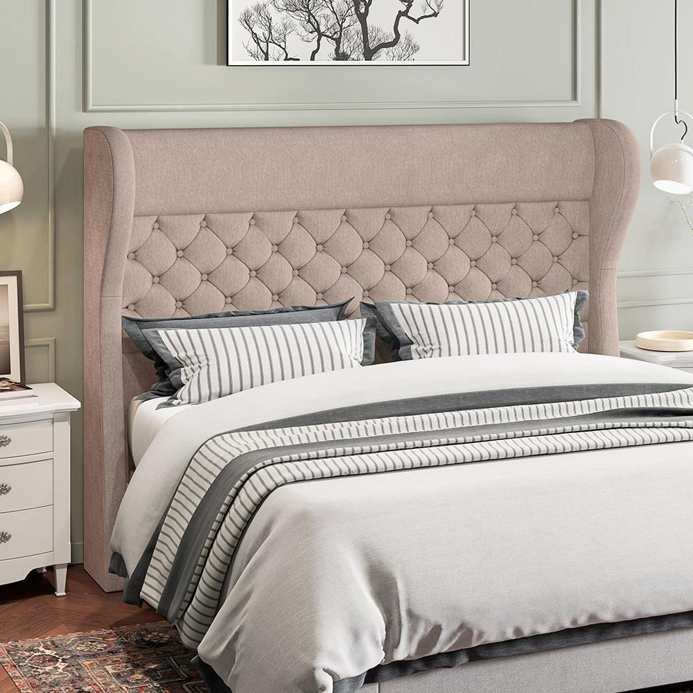 Kit Cabeceira Cama Box Casal 140cm Madrid Com Puff Recamier Santorini Linho Bege - 8