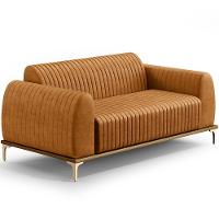 Sofá 3 Lugares Molino 180cm D02 Base Castanho Pés D'ouro Couríssimo Whisky B-90 - 1