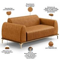 Sofá 3 Lugares Molino 180cm D02 Base Castanho Pés D'ouro Couríssimo Whisky B-90 - 7