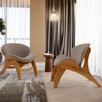 Kit 4 Poltronas Decorativa Orgânica Sala Living Kadosh L02 Bouclê Bege - 6