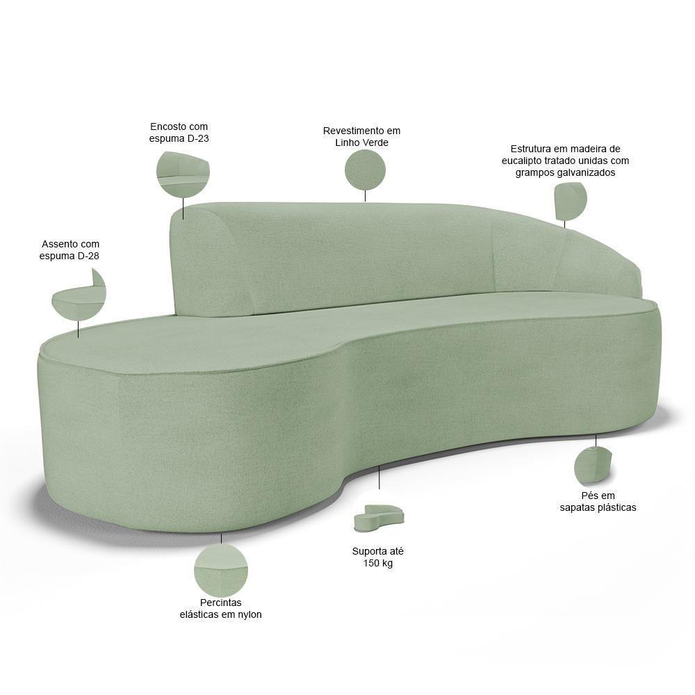 Sofá 4 Lugares Curvo Living Firenze Direito D02 Linho Verde 260cm D-477 - Lyam - 6