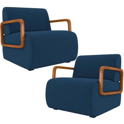 Kit 2 Poltronas Decorativas Orgânica Bruxelas K01 Veludo Azul Marinho Lyam Decor