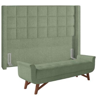 Kit Cabeceira Cama Box Queen Paris 195cm com Puff Recamier Itália P05 Bouclê Oliva