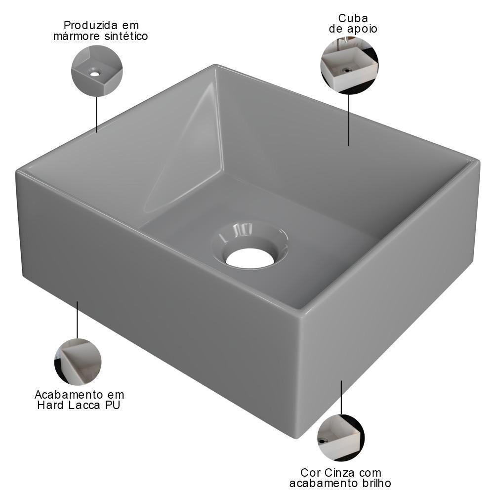 Cuba De Apoio Retangular Lavabo C01 Rt30w Cinza - Lyam - 5