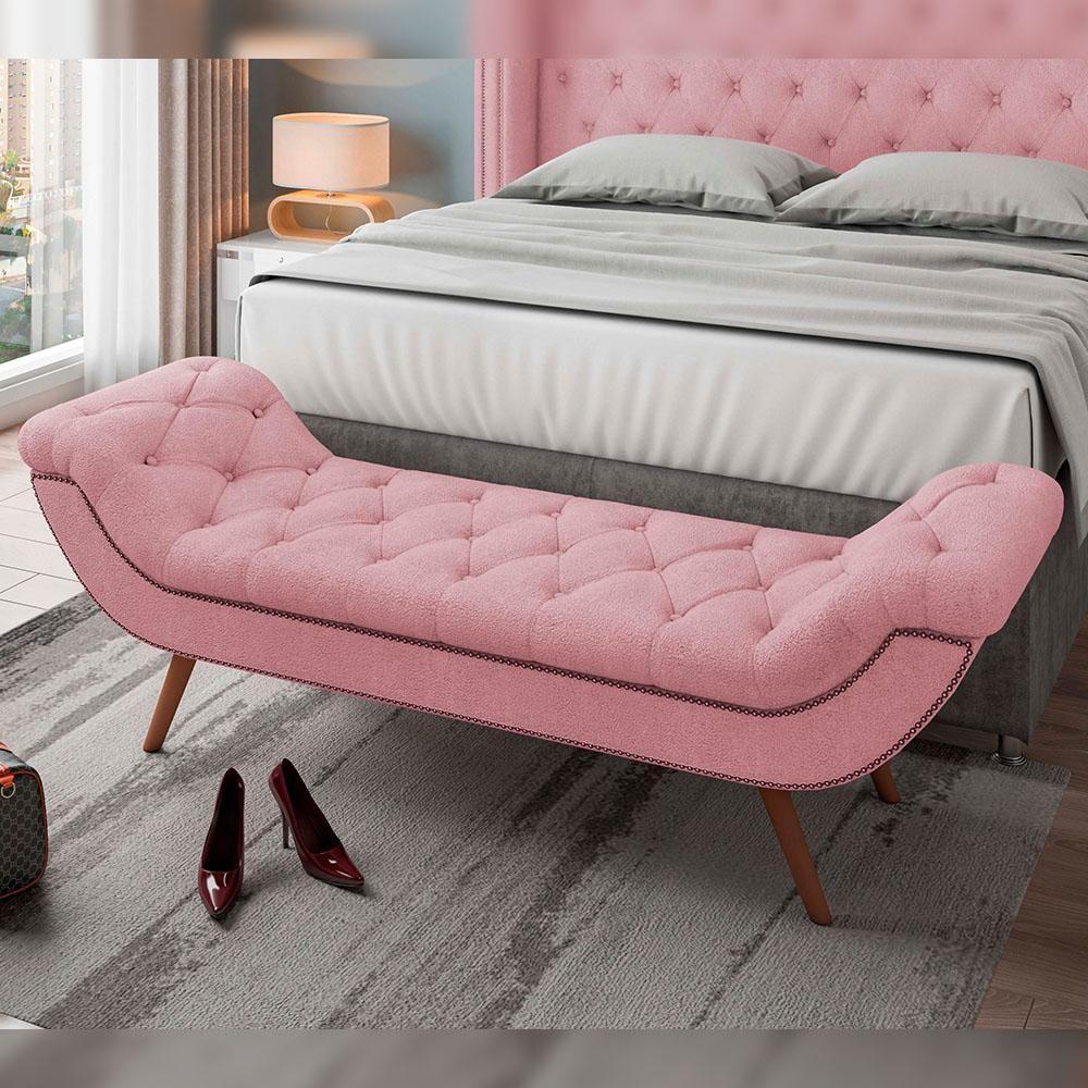 Kit Cabeceira Cama Box Casal 160cm Madrid Com Puff Recamier Santorini Bouclê Rosê - 7