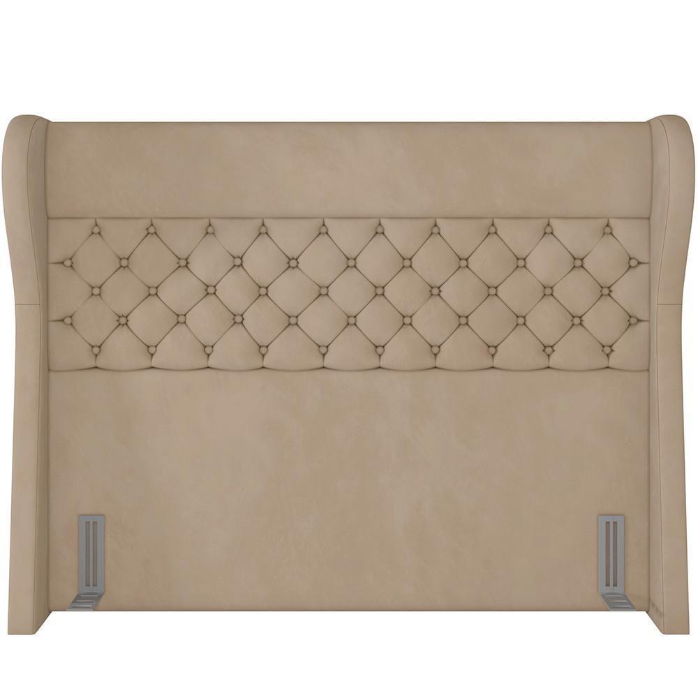 Kit Cabeceira Cama Box Casal 140cm Madrid Com Puff Recamier Santorini Veludo Bege - 4
