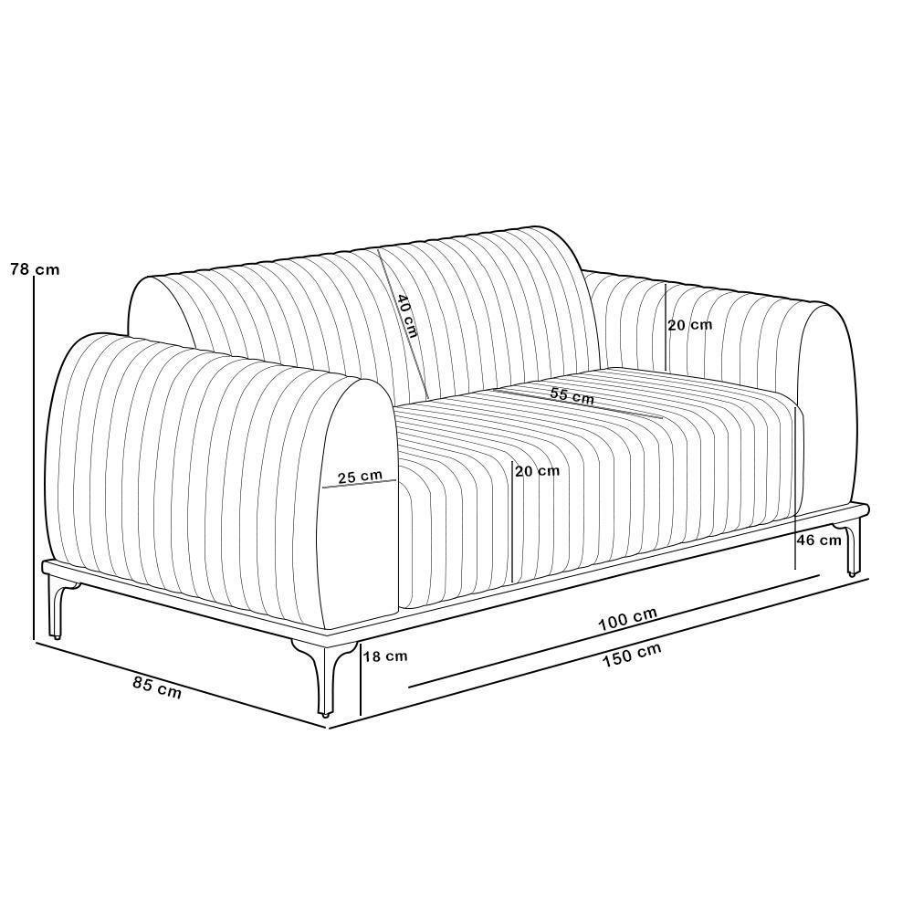 Sofá 2 Lugares Molino 150cm D02 Base Castanho Pés D'ouro Couríssimo Whisky B-90 - 3