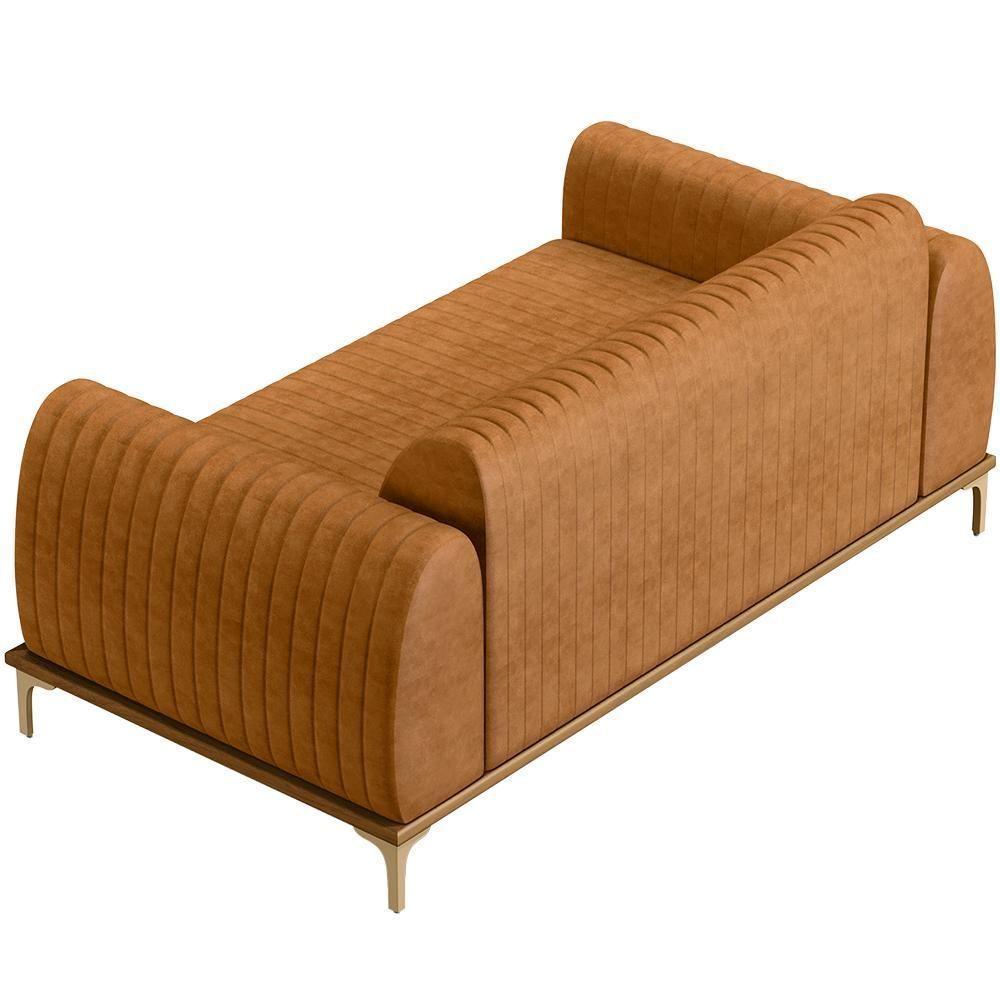 Sofá 2 Lugares Molino 150cm D02 Base Castanho Pés D'ouro Couríssimo Whisky B-90 - 4