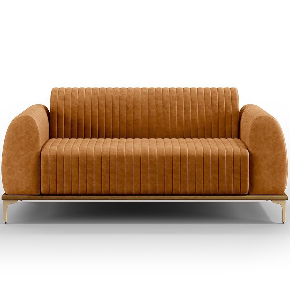 Sofá 2 Lugares Molino 150cm D02 Base Castanho Pés D'ouro Couríssimo Whisky B-90 - 5