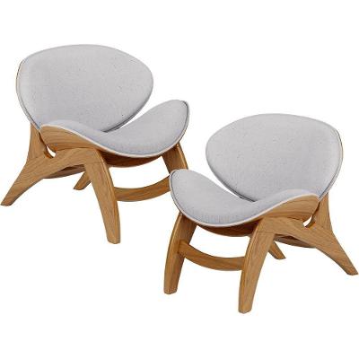 Kit 2 Poltronas Decorativa Orgânica Sala Living Kadosh L02 Linho Cinza