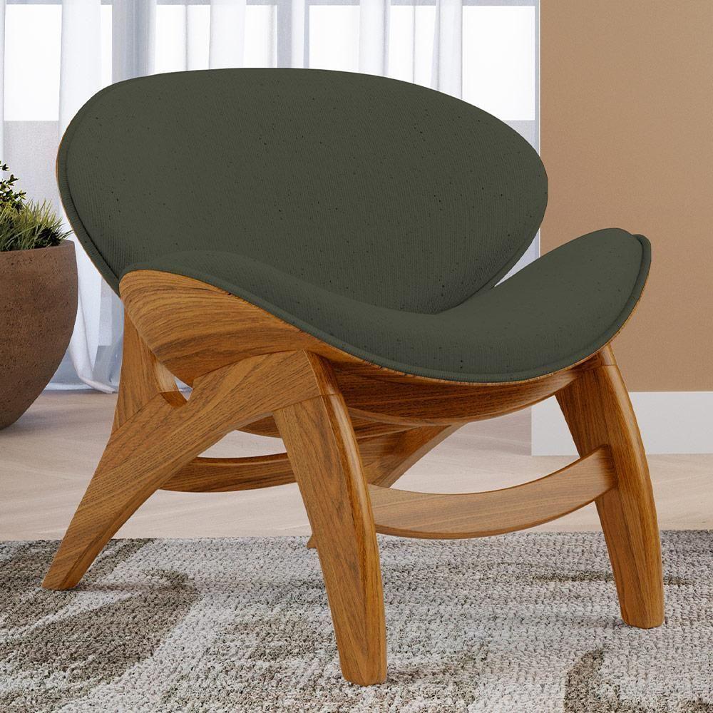 Poltrona Decorativa Orgânica Sala Living Kadosh L02 Linho Verde Musgo - 6